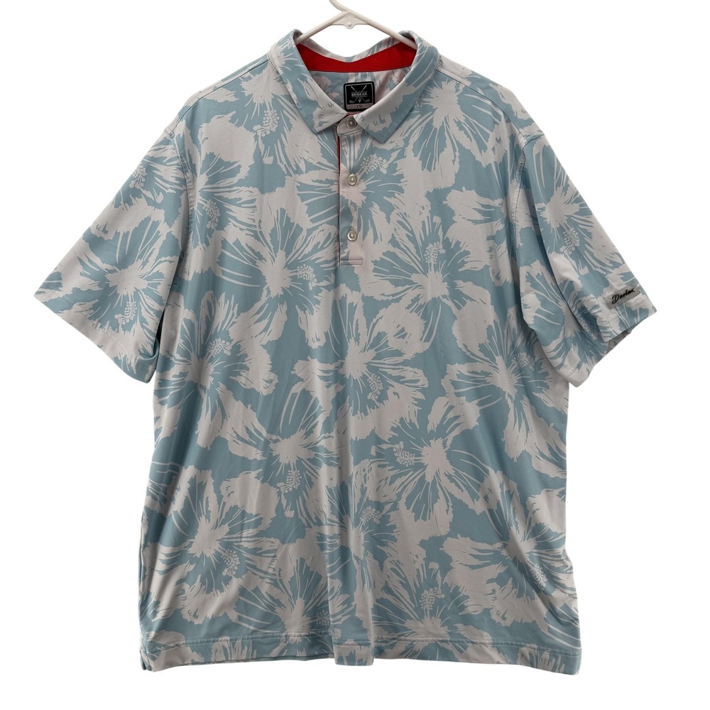 Deolax Polo Shirt Mens 2XL Blue White Floral Golf Performance Stretch XXL Floral